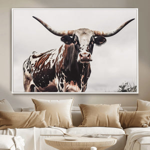 Texas Longhorn Wall Art Canvas Print – Framed Spotted Bull