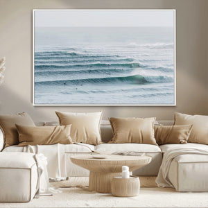 Ocean Waves Wall Art Canvas Print – Framed Surfer Lineup
