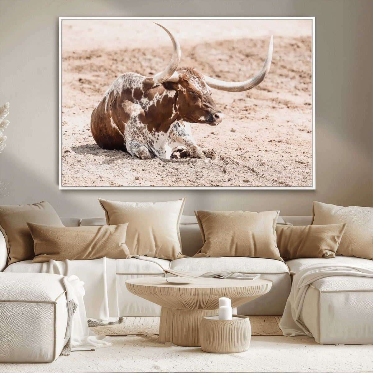 Texas Longhorn Wall Art Canvas Print – Framed Resting Bull