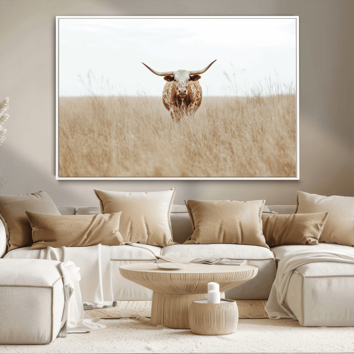 Texas Longhorn Wall Art Canvas Print – Framed Lone Cattle
