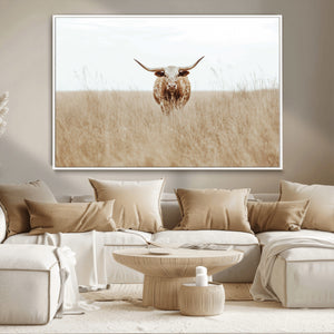 Texas Longhorn Wall Art Canvas Print – Framed Lone Cattle