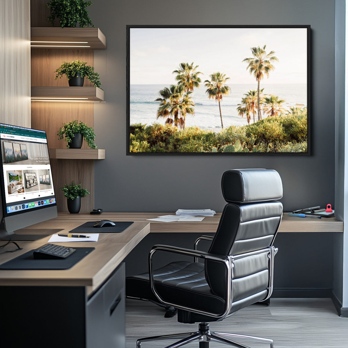 California Coast Palm Trees Wall Art Canvas Print – Framed