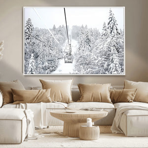 Snowy Ski Lift Wall Art – Framed Winter Mountain Canvas