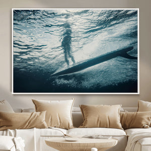 Underwater Surf Wall Art – Framed Ocean Wave Canvas Artwork,