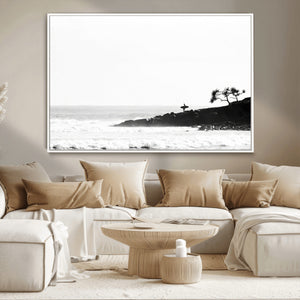 Surfer Cliffs Wall Art Canvas Print – Framed Black White