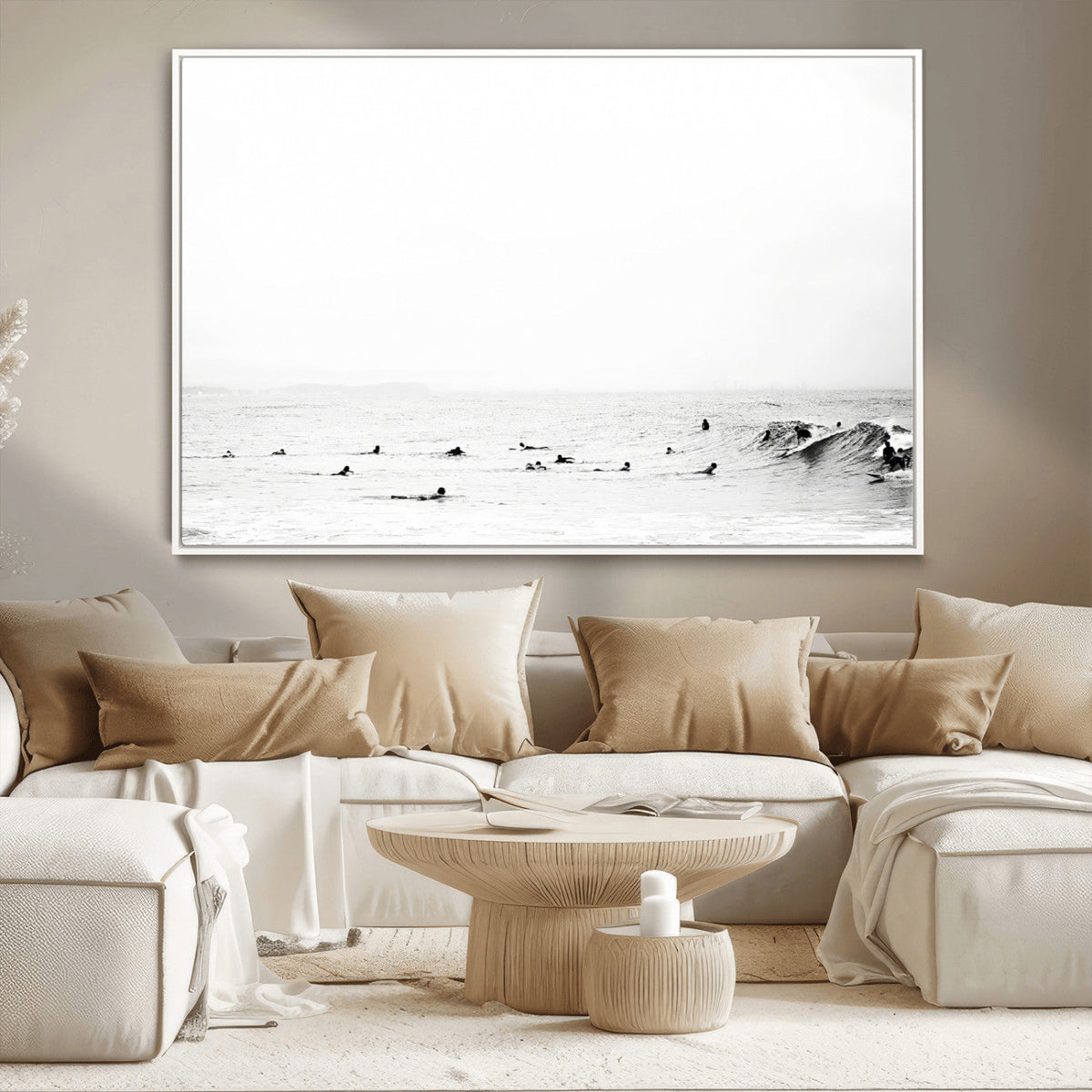 Monochrome Swimming Wall Art Canvas Print – Framed Ocean
