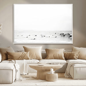 Monochrome Swimming Wall Art Canvas Print – Framed Ocean