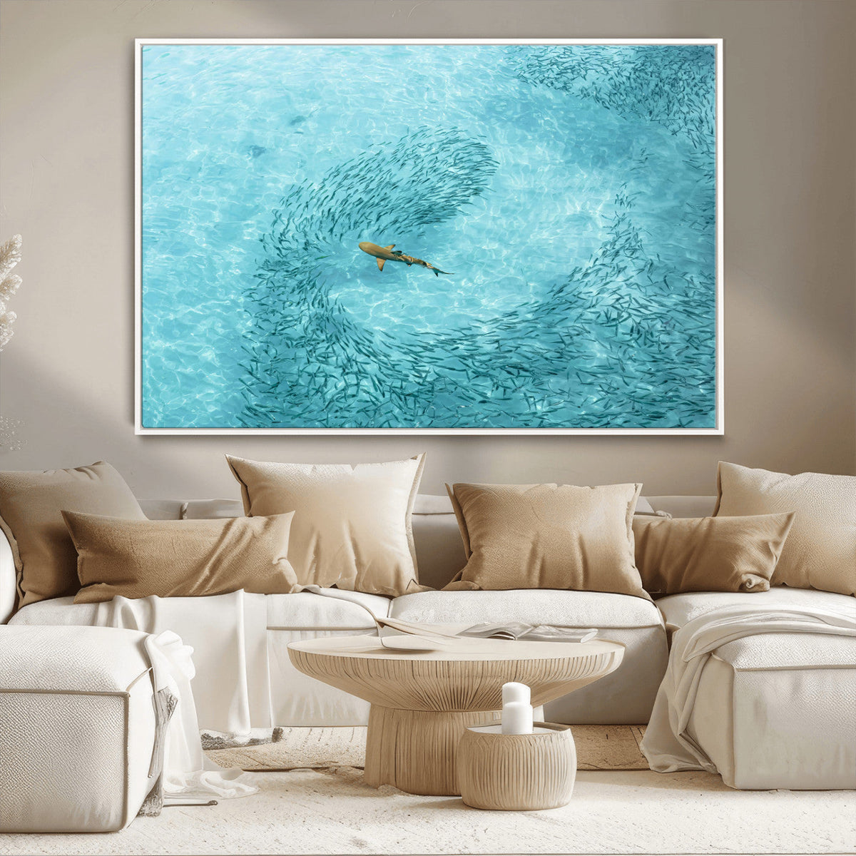 Fish Swarm Wall Art Canvas Print – Framed Marine Life Art
