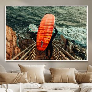 Surfer Stairway Wall Art Canvas Print – Framed Ocean Surf