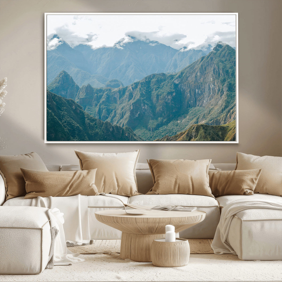 Misty Mountain Wall Art Canvas Print – Framed Cloudy Andean