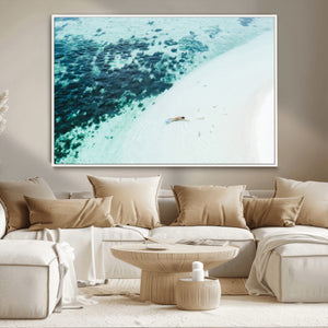 Minimal Beach Wall Art Canvas Print – Framed Ocean Swimming