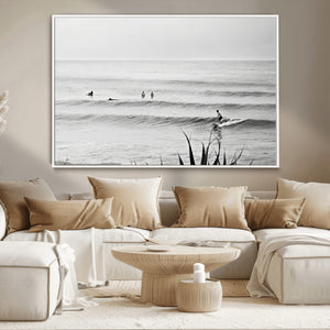 Surfer Silhouette Wall Art – Framed Calm Ocean Monochrome