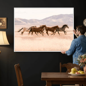 Wild Horse Wall Art Canvas Print – Framed Rustic Western Art