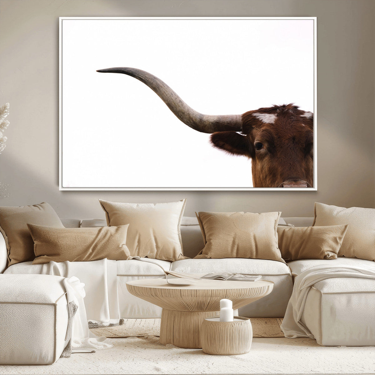 Texas Longhorn Wall Art Canvas Print – Framed Minimalist Cow
