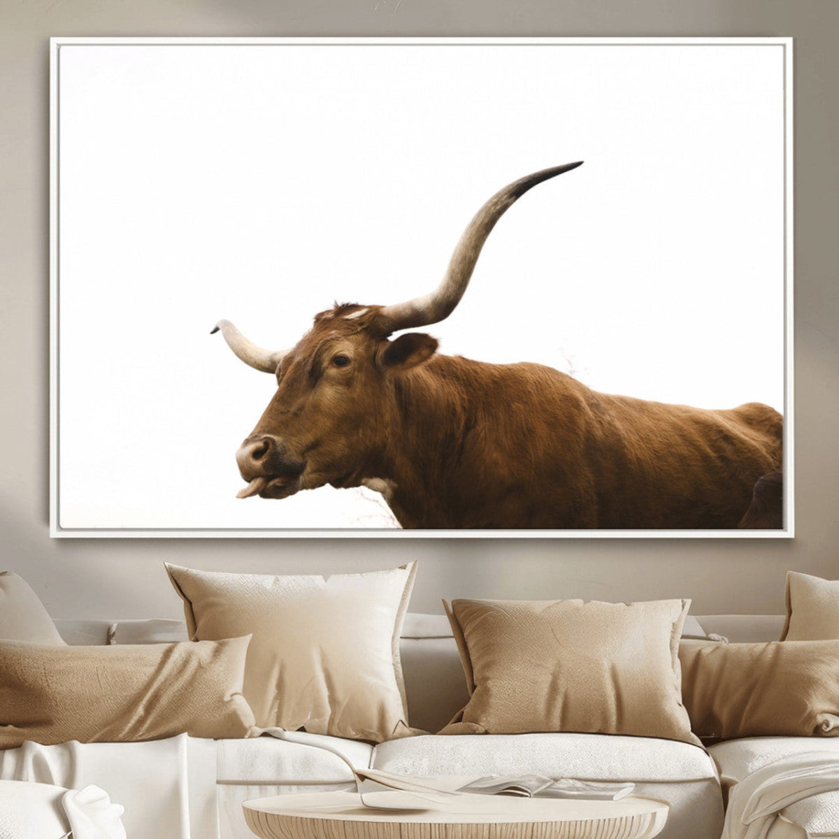 Longhorn Cow Wall Art Canvas Print – Framed Rustic Animal