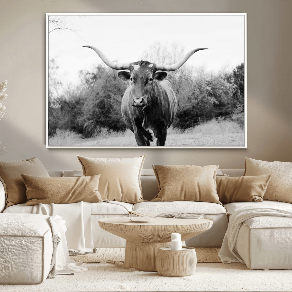 Longhorn Photography Wall Art Canvas Print – Framed Western