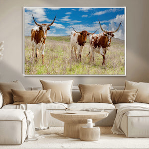 Texas Longhorn Wall Art Canvas Print – Framed Western Decor