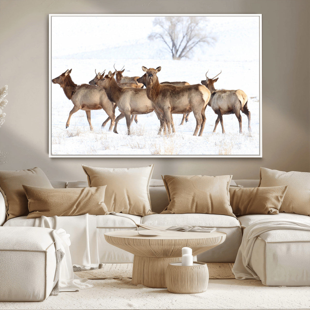 Winter Elk Scene Wall Art Canvas Print – Framed Wildlife