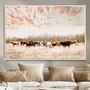 Cow Herd Wall Art Canvas Print – Framed Farmhouse Cattle