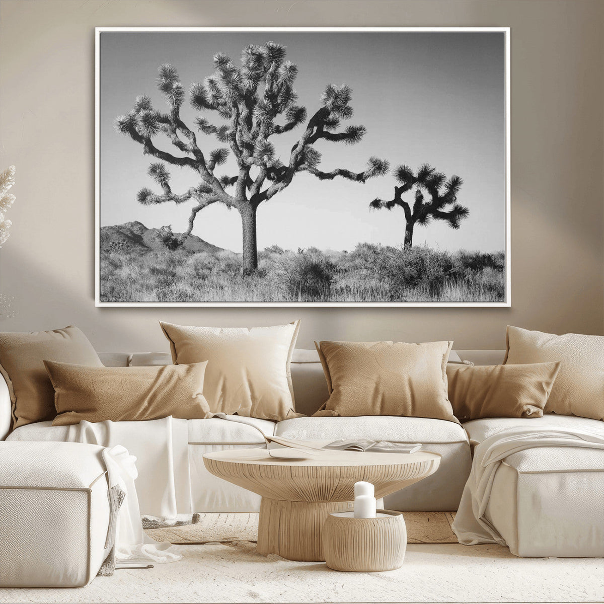 Joshua Tree Wall Art Canvas Print – Framed Monochrome Desert