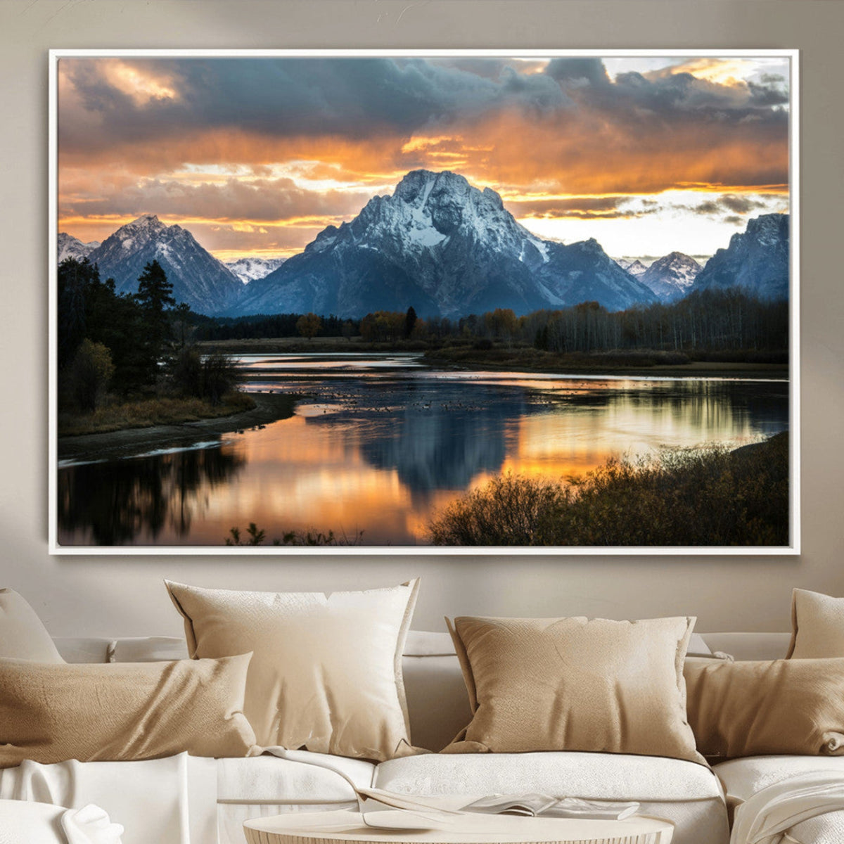 Mountain Sunset Wall Art Canvas Print – Framed Alpine
