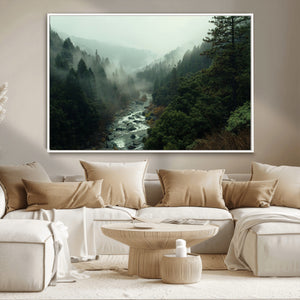 Misty Forest Wall Art Canvas Print – Framed Foggy River