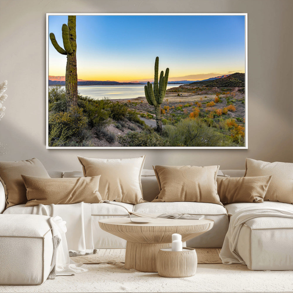 Saguaro Cactus Wall Art Canvas Print – Framed Desert Sunset