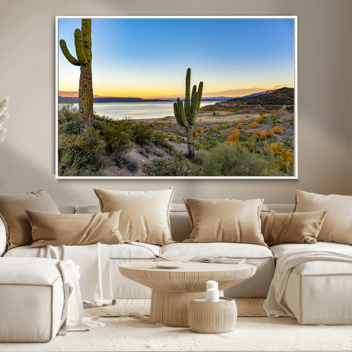 Saguaro Cactus Wall Art Canvas Print – Framed Desert Sunset
