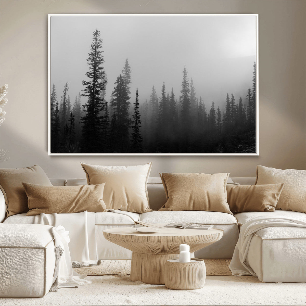 Misty Pines Wall Art Canvas Print – Framed Woodland