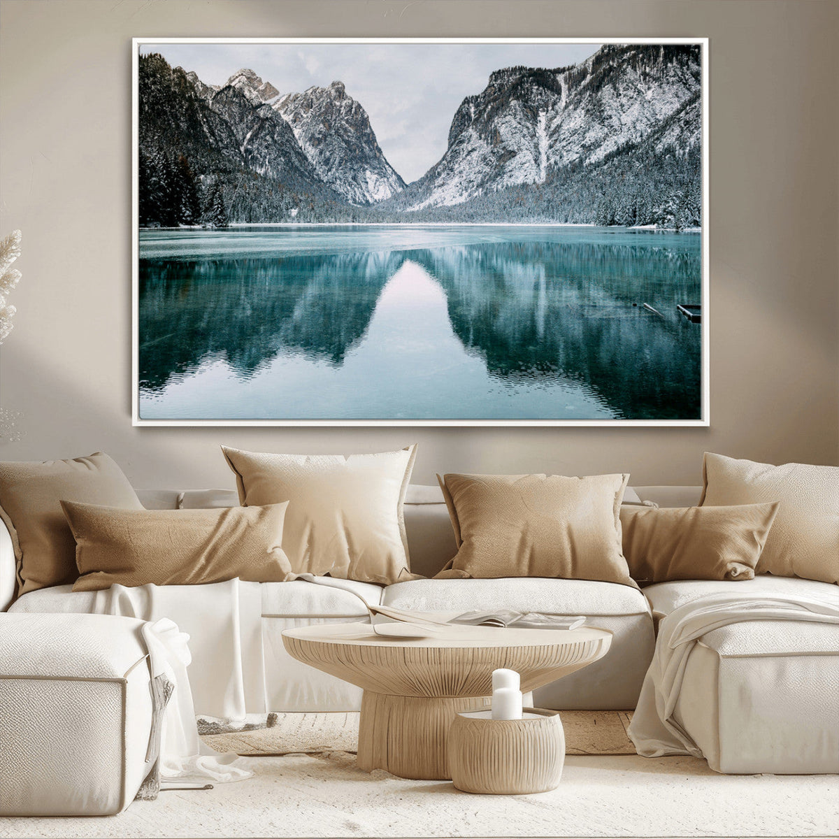 Mountain Lake Wall Art Canvas Print – Framed Toblacher See