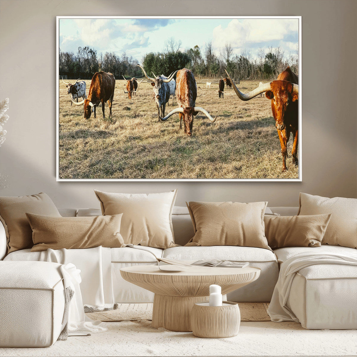 Texas Longhorns Wall Art Canvas Print – Framed Rustic Farm