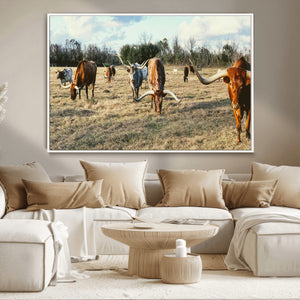 Texas Longhorns Wall Art Canvas Print – Framed Rustic Farm