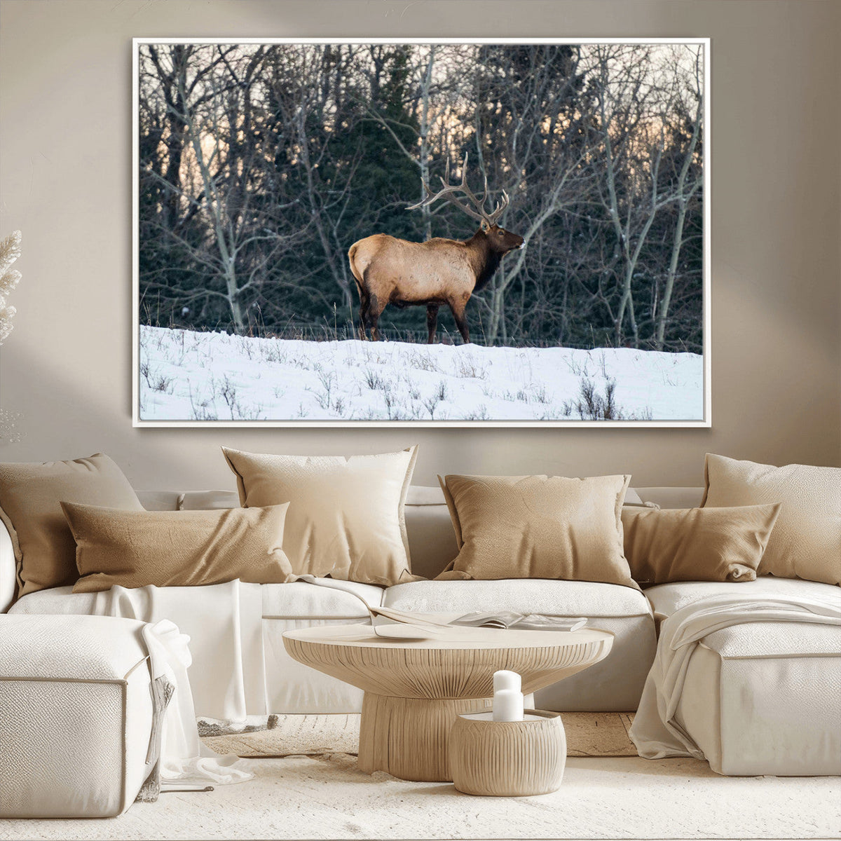Wild Elk Wall Art Canvas Print – Framed Winter Wildlife