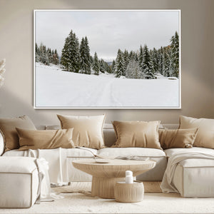 Frosty Pines Wall Art Canvas Print – Framed Silent Snowfall
