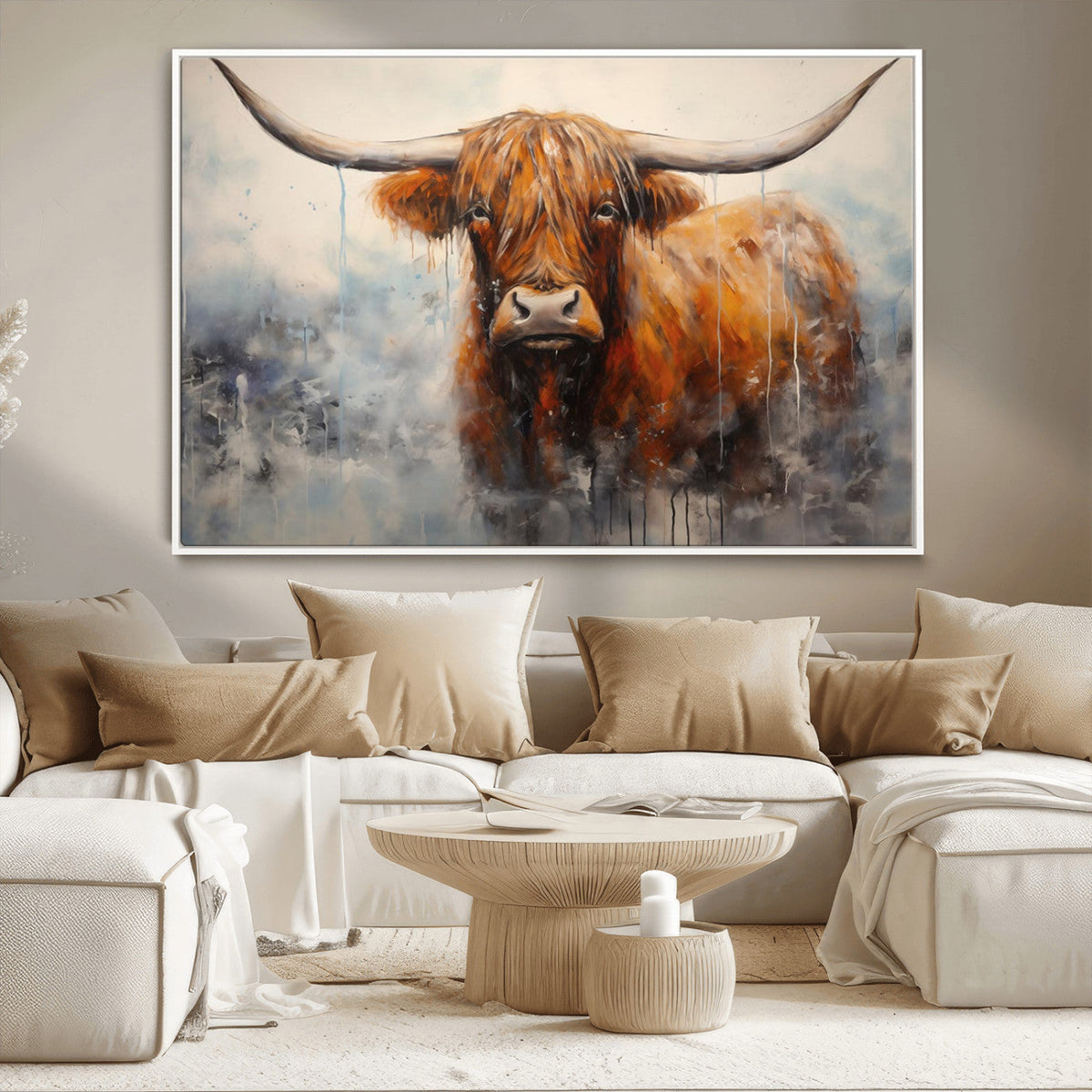 Scottish Highland Wall Art Canvas Print, Framed Longhorn Art