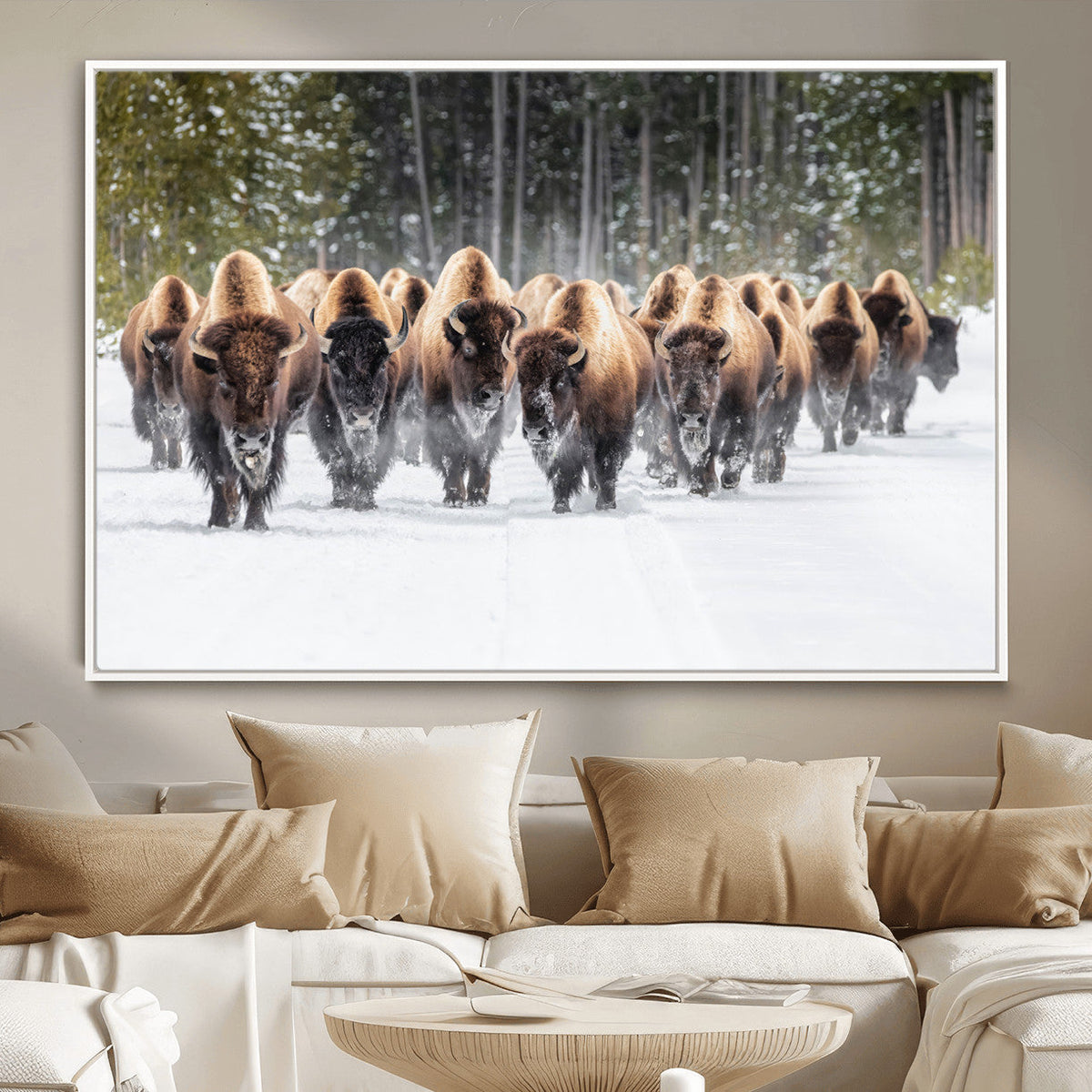 American Bison Herd Wall Art Canvas Print – Powerful Winter