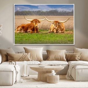 Texas Longhorn Pair Wall Art Canvas Print – Peaceful Rustic