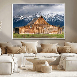 Rustic Wooden Barn Wall Art Canvas Print – Snowy Mountain