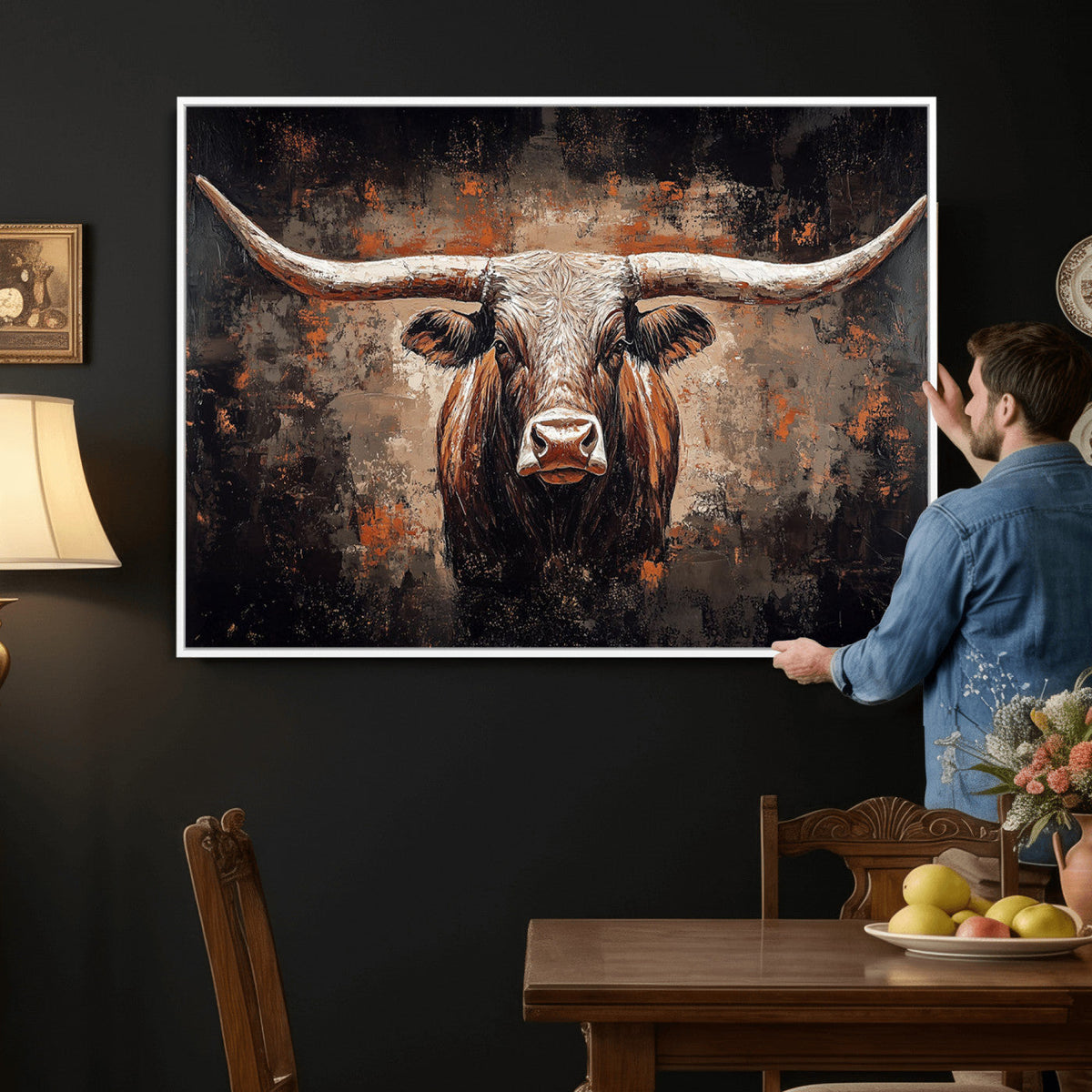 Abstract Longhorn Wall Art Canvas Print – Vintage Western