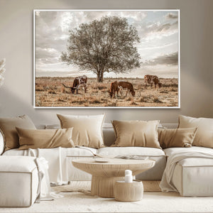 Texas Longhorn Cattle Wall Art, Rustic Western Ranch Canvas