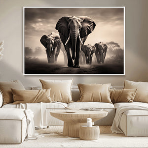 Elephant Family Wall Art Canvas Print, Framed Elephant Wall