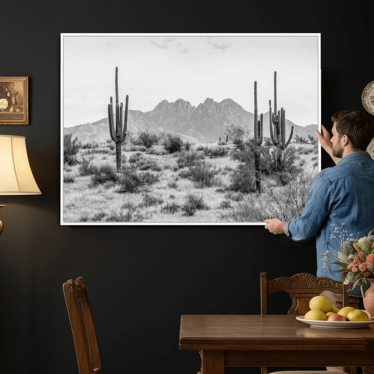 Black White Arizona Desert Canvas Wall Art Cactus Farmhouse