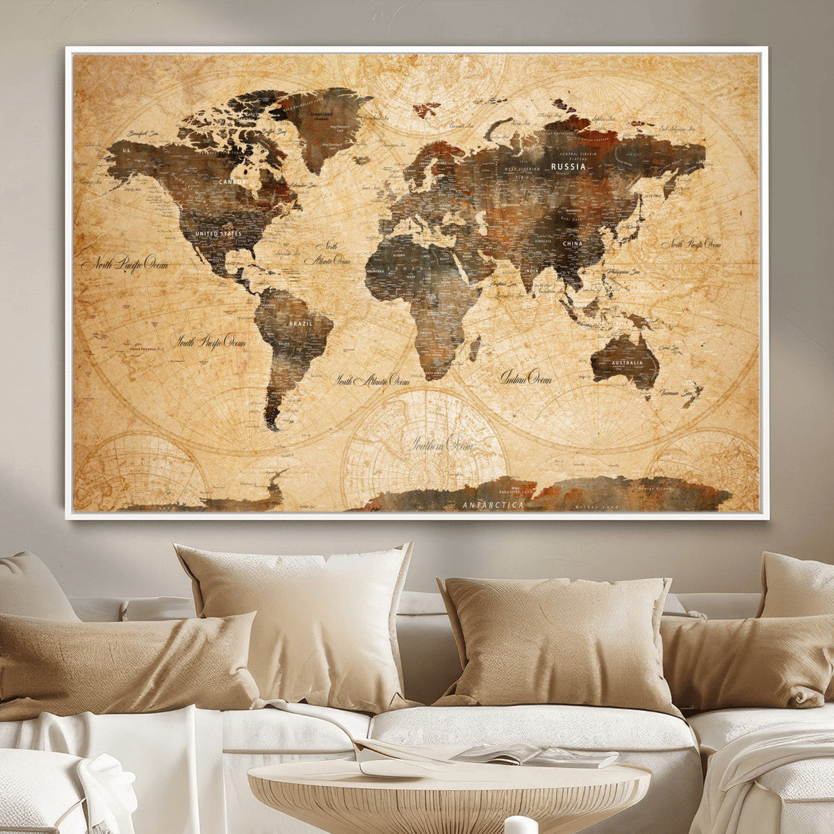Push Pin World Map Canvas Print – Travel Tracker Wall Art