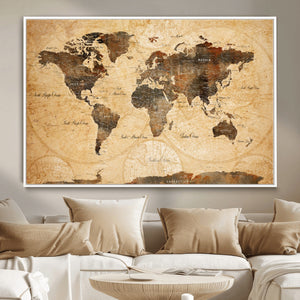 Push Pin World Map Canvas Print – Travel Tracker Wall Art