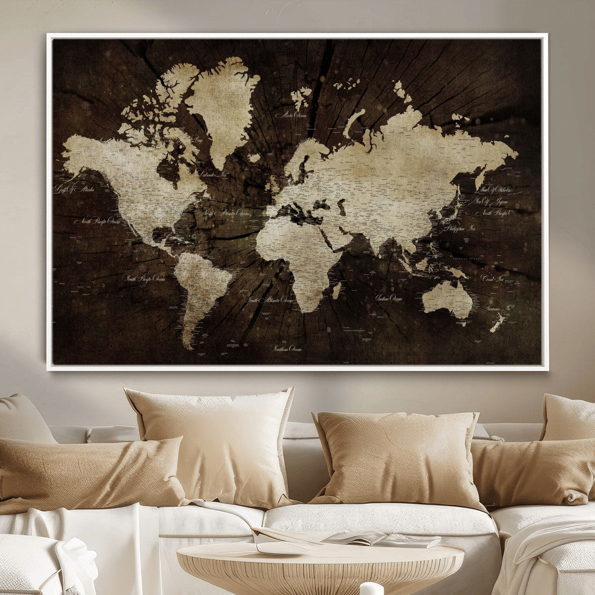 World Map Wall Art Canvas Print – Framed Travel Map Wall Art