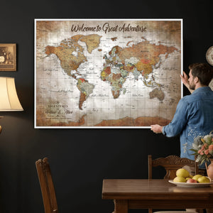 Personalized Vintage Map Wall Art Canvas Print – Custom Push