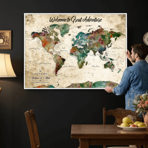 Grunge Personalized World Map Wall Art Canvas Print – Custom