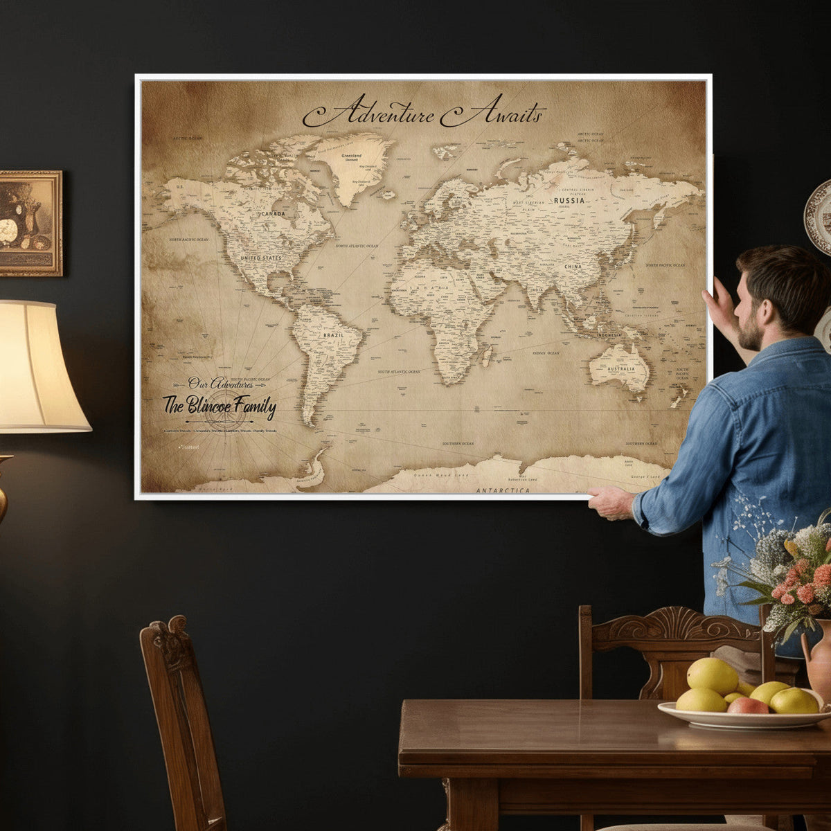 Personalized World Map Wall Art – Customizable Push Pin Map