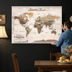 Custom Push Pin World Map Wall Art Canvas Print –
