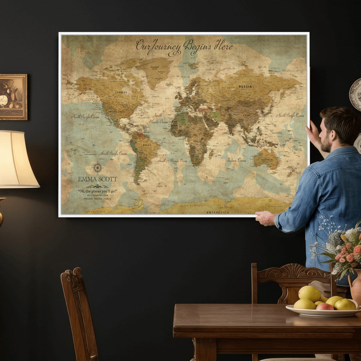 Personalized Custom World Map Wall Art Print – Add Your